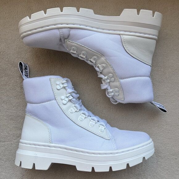 Dr. Martens Combs White Canvas Combat Boots Women EU 37 US 6 Platform Casual Doc - Picture 1 of 16